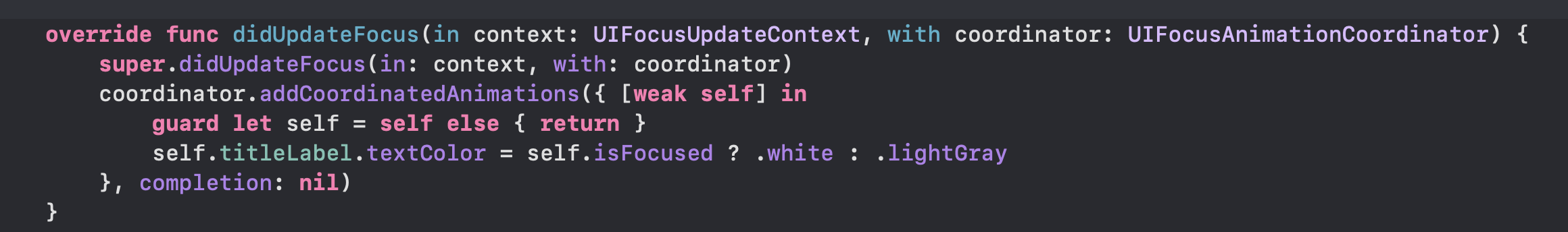 Code snipped: UIFocusAnimationCoordinator